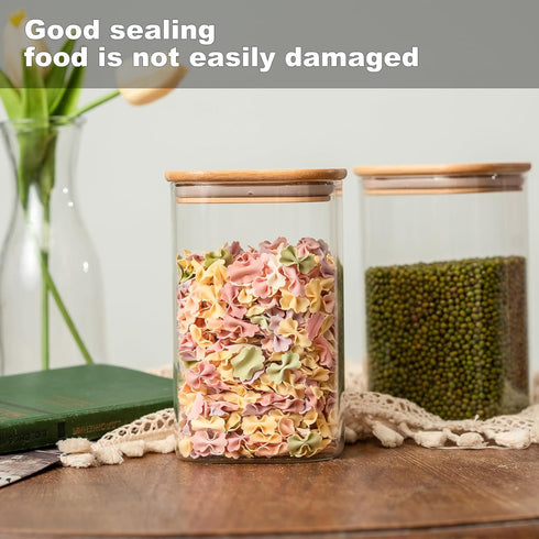 Glass Food Storage Jars 37 oz Set of 6 - Clear Glass Containers with Bamboo Lid Airtight for Tea, Coffee, Sugar