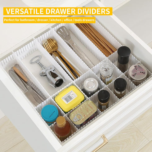 Qozary 42 Pack Adjustable Drawer Organizer Dividers for Socks, Underwear, Makeup, Kitchen, Dresser, Office