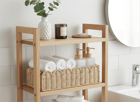 Cozy 2 CubesLand Scalloped Edge Toilet Paper Storage Basket, Living Room Home Decor Basket, Paper Rope Small Baskets