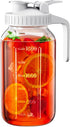 64 oz Glass Pitcher with Lid, Large Wide Mouth Mason Jar with