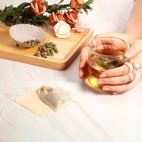 100Pcs Disposable Tea Bags for Loose Leaf Tea, Empty Unbleached Filter Bags with Drawstring, 100% Natural Wood Pulp