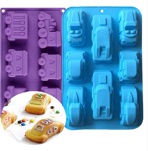 2 Pack Train Auto Car Silicone Molds, Large Size Silicone Baking Mold for Muffin, Chocolate Cake, Cupcake, Tart, Pie