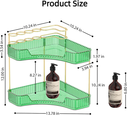 2 Countertop, Tier Corner Bathroom Organizer Vanity Makeup Organizer with Brush Holder, Space-Saving Skincare Storage