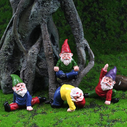 Yoga Gnome Miniature Garden Gnome, Fairy Garden Accessories Set of 4 Little Outdoor Gnomes