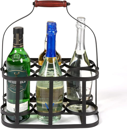 6 Metal Wine Bottle Carrier Bottle Wine Carrier with Wood Handle Farmhouse Metal Wine Rack Basket Caddy Decorative Wine