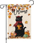 Welcome Fall Garden Flag 12 x 18 Inch, Double Sided Burlap Black Cat with Pumpkins, Autumn Maple Leaves Thanksgiving