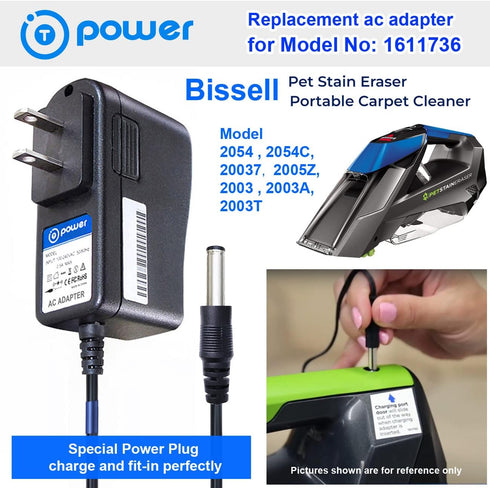 T POWER Charger for Bissell Pet Stain Eraser 20037 2054 Z 2002 20028 2002Q 2003 Cordless Handheld Vacuum
