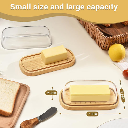 Bamboo Butter Dish with Lid, Dishwasher Safe Butter Holder for East/West Coast Butter Storage