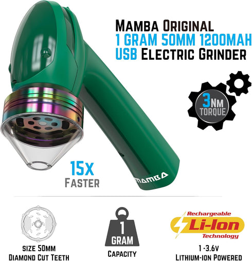 Mamba Original V2 1g Green Electric Portable Herb Grinder, USB Powered Kitchen Mill for Grinding