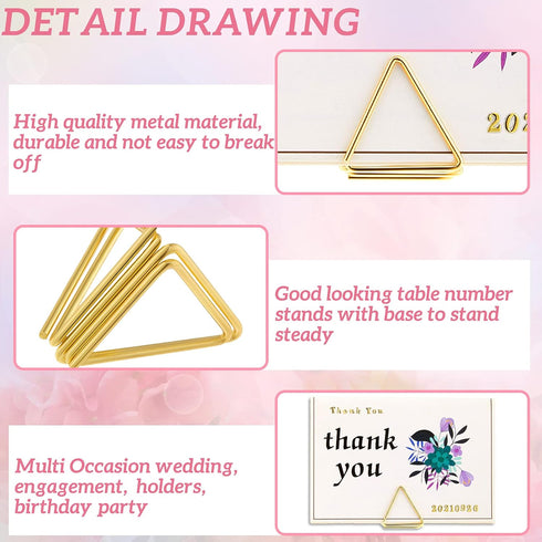 Eersida 60 Pieces Table Number Holder, Small Triangle Shape Clip for Wedding, Baby Shower Party, Gold