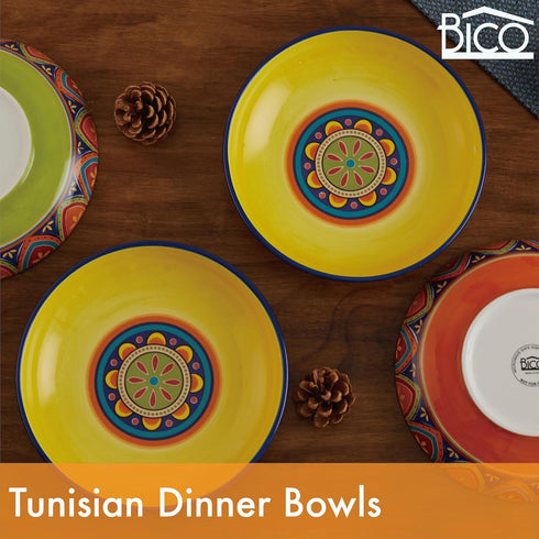 Bico Tunisian Ceramic Dinner Bowls, Set of 4, 35oz, Microwave & Dishwasher Safe