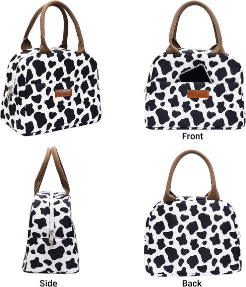 Insulated Lunch Bag - Reusable Lunch Box Cooler Tote Bag for Women Men Adults Work Picnic, Cow Print