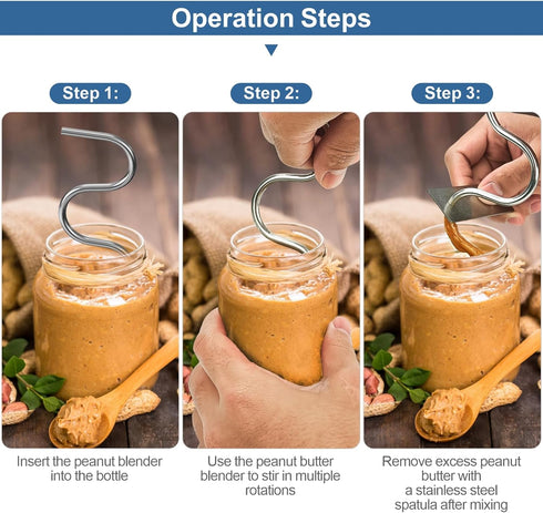 Wihteuy 2025 Peanut Butter Stirrer, Stainless Steel Peanut Butter Mixer Tool, Belongs To Professional Peanut Butter
