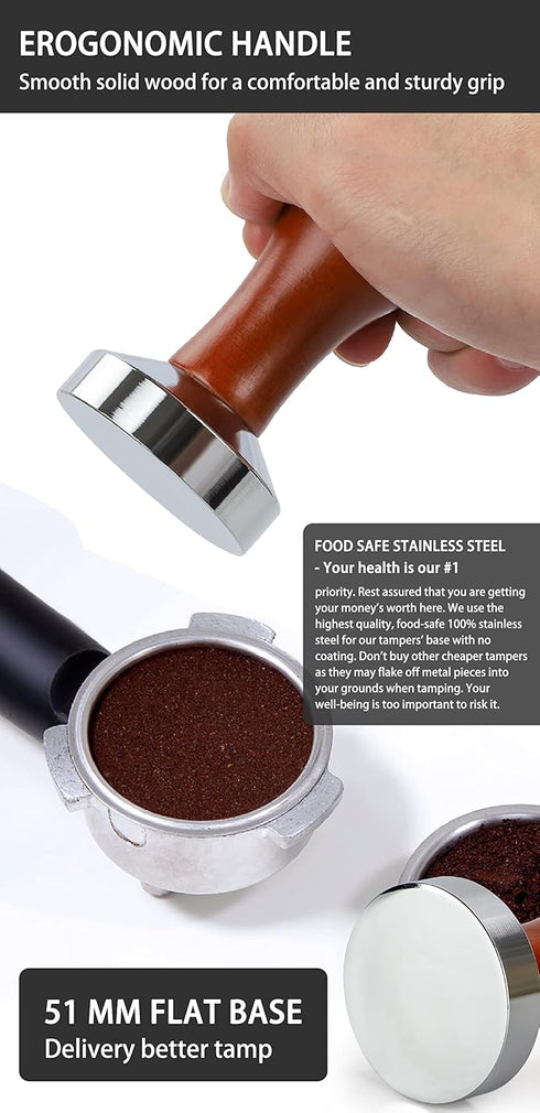 51mm Espresso Tamper, Premium Barista Coffee Tamper, Classic Series Stainless Steel Espresso Press Tool