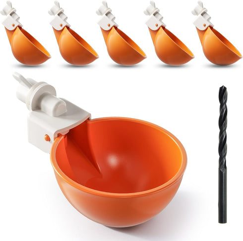 Eggluuz Chicken Waterer Cups, 6 Pack Automatic Chickens Water Cups for Poultry Orange