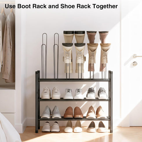 6 2-Tier 9 Closet STO STO Detachable Shoe and Boot Rack Organizer, Metal Stackable Boot Rack for Pairs, Shoe Rack