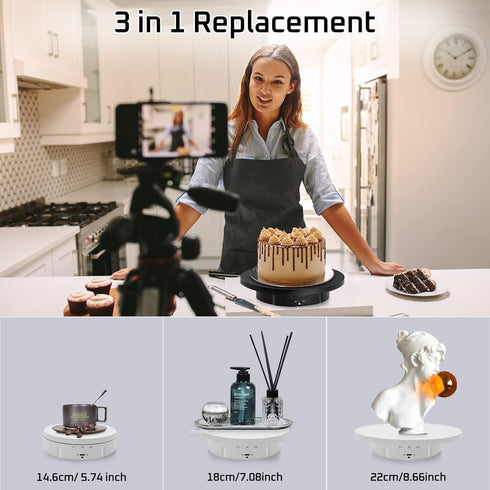 3 in1 5.74 /7.08/ 8.66 inch 22lbs Load360 (3 in1 JAYEGT Motorized Rotating Display Stand with Replacement CoverMax