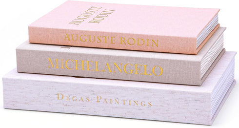 XKDOUS Set of 3 Linen Decorative Books with Gold Foil Cover Faux