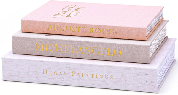 XKDOUS Set of 3 Linen Decorative Books with Gold Foil Cover Faux