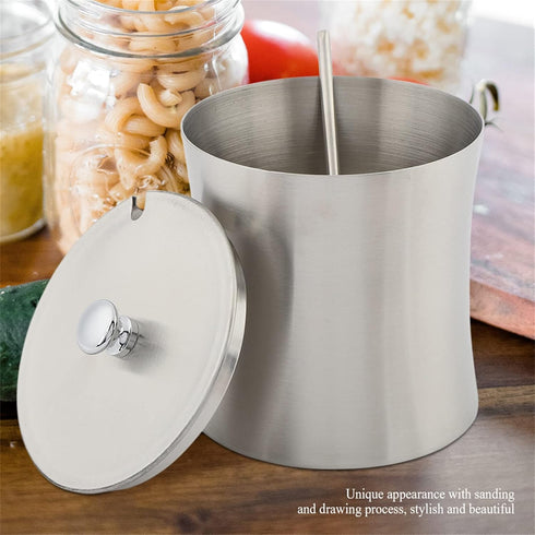 Stainless Steel Sugar Bowl Seasoning Jar with Cover Spoon, Condiment Pot for Salt, Sugar, Pepper, Kitchen Gadgets