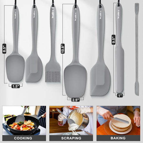 Walfos 7pcs Silicone Spatula Set - 600? Heat Resistant Scraper Spatulas with Stainless Steel Core, Gray