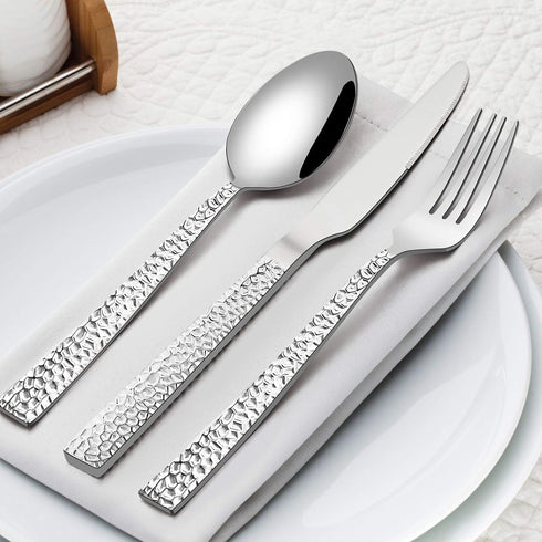 HaWare Hammered Silverware Set, 20-Piece Stainless Steel Flatware for 4, Dishwasher Safe Tableware Set