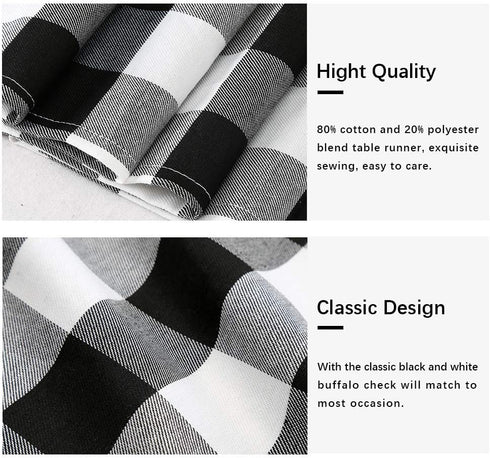 Plaid Table Runner for Christmas Decorations, 2 Packs 13x108 Inch Black White Table Runner, Buffalo Plaid Table Runners