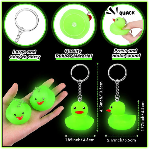Deekin 24 Pcs Glow in The Dark Green Rubber Duck Keychain, Bulk Halloween Birthday Party Favor, Light Up Keyrings