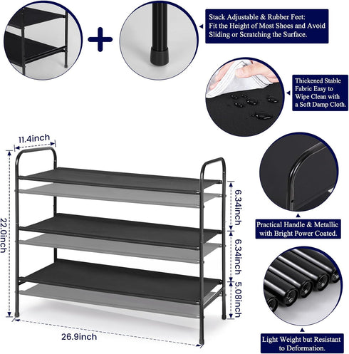 3 9-12 MAX Houser Tier Free Standing Shoe Rack, Metal Shoe Storage Shelf for Pairs, Easy to Assemble, Entryway