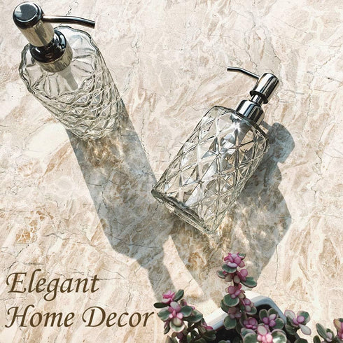 JASAI Diamond Design 12 Oz Glass Soap Dispenser, Kitchen and Bathroom with Stainless Steel Pump