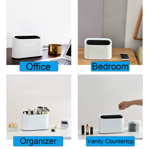 SUBEKYU 0.4 Gal Mini Countertop Trash Can - Small Desktop Garbage Can for Office, Tiny Wastebasket, Plastic, White