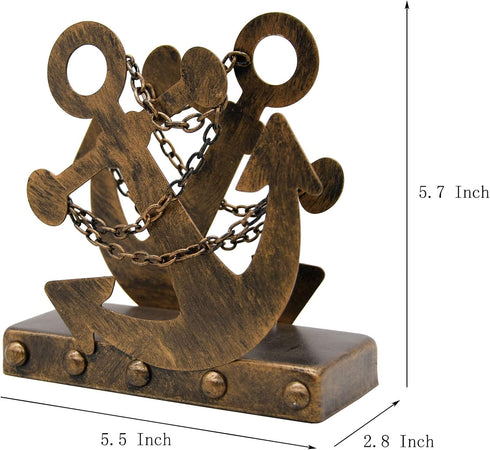 OwlGift Vintage Metal Nautical Anchor & Chain Napkin Holder, Freestanding Tabletop Napkin Storage, Navy Themed Paper