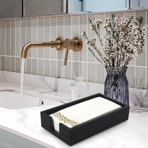 Guest Paper Towels Holder for Bathroom Napkin Tray Black Wooden Napkins Holder for Table Modern Disposable Hand Towel