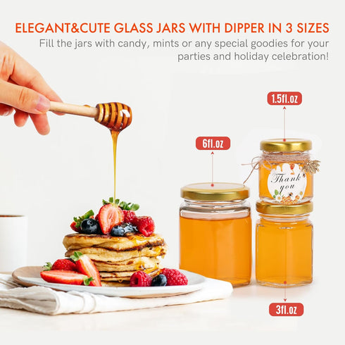 3oz 20Pack, (3 fl.oz-20Pack) Honey Jars with Dipper AuroTrends Glass Jars for Baby Shower Favors/Wedding Favors
