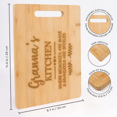 Granna's Kitchen Bamboo Cutting Board - Mother's Day Gift from Grandchildren - Best Grandma Cutting Board