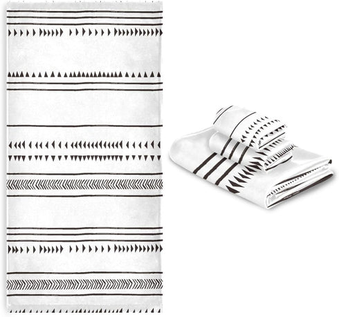 YOCIBIUT 3 Set,Microfiber Bathroom,1 Towel,1 Towel,1 Piece Black and White Boho Bath Towels Absorbent Geometric Chic