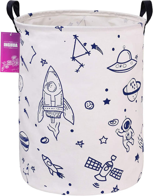 Laundry Hamper Large Canvas Fabric, Lightweight Storage Basket for Toys and Dirty Clothes (Spaceships)