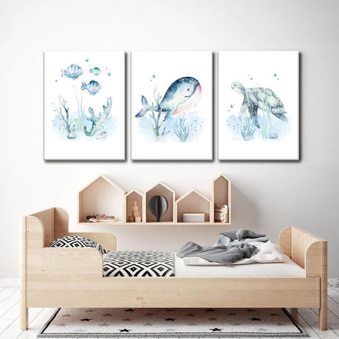 Set 3,Bedroom 16x24in Wodkwq Ocean Nursery Canvas Wall Art,Nursery Wall Decor,Kids Bathroom Decor,Under The Sea