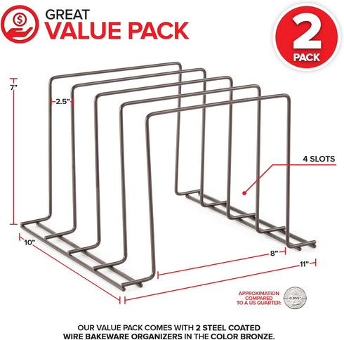 Stock Your Home Bronze (2 Pack) Steel Baking Pan Organizer Rack for Cabinet or Counter, Holder for Kitchen Cutting Boards, Pot Lids, or Cookie Sheets - Rust Proof Wire, Drying Storage by Stock Your Home