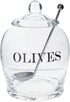 Creative Co-Op Clear Glass "OLIVE" Jar with Lid & Slotted Stainless Steel Spoon – Set of 3 Pieces