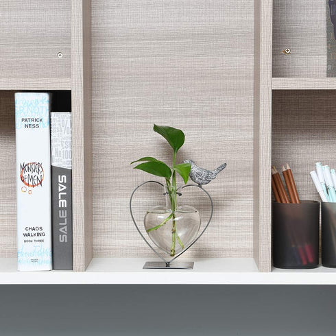 Bulb Marbrasse Desktop Glass Vase, Glass Vases for Holder, Creative Bird with Heart Planter Vase, Plant Terrarium Metal