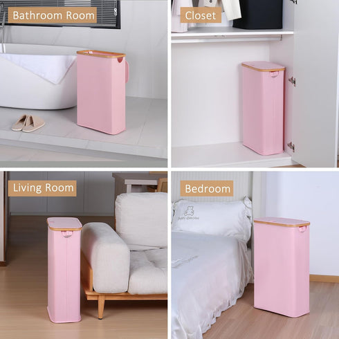 65L Dorm,17.17 iEGrow Slim Laundry Hamper, Narrow Laundry Basket with Lid,Foldable Clothes Hamper with Bamboo