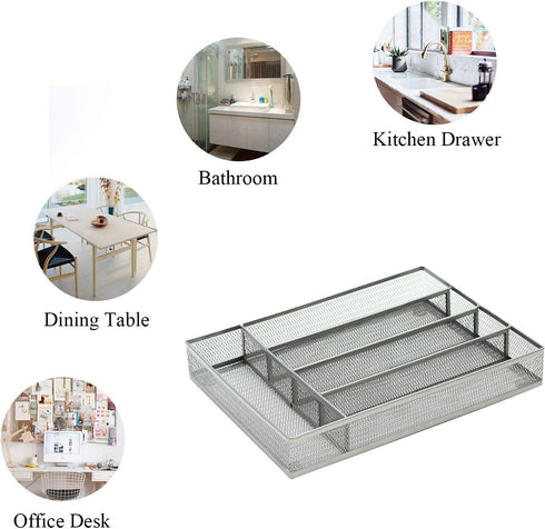 JANE EYRE Drawer Organizer, Silverware Flatware Storage Divider, 5 Component Mesh Wire with Non-slip Feet