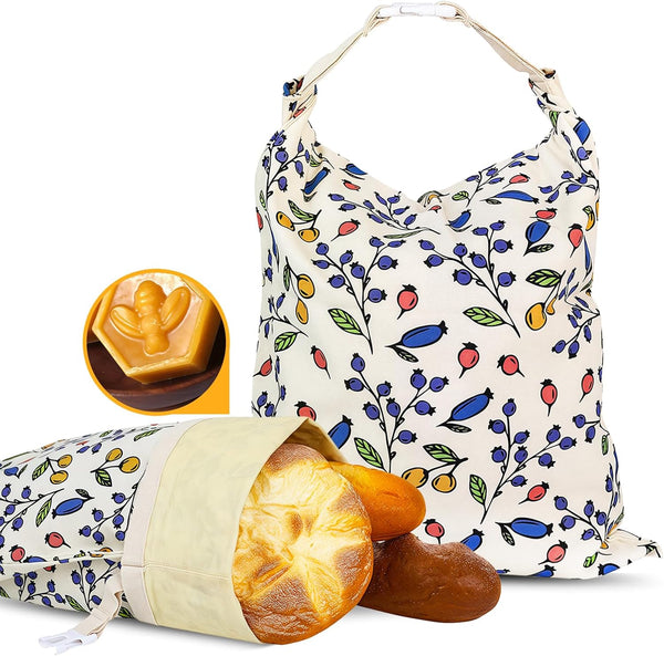 EHZYP 2 Pack Beeswax Bread Bags - 17x13 Inch Reusable Bread Storage Bags,Bees