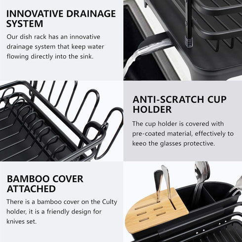 Counter, 16.5" 11.8" BRIAN & DANY Aluminum Dish Drying Rack, Dish Racks for Kitchen Dish Drainer with Removable Cutlery