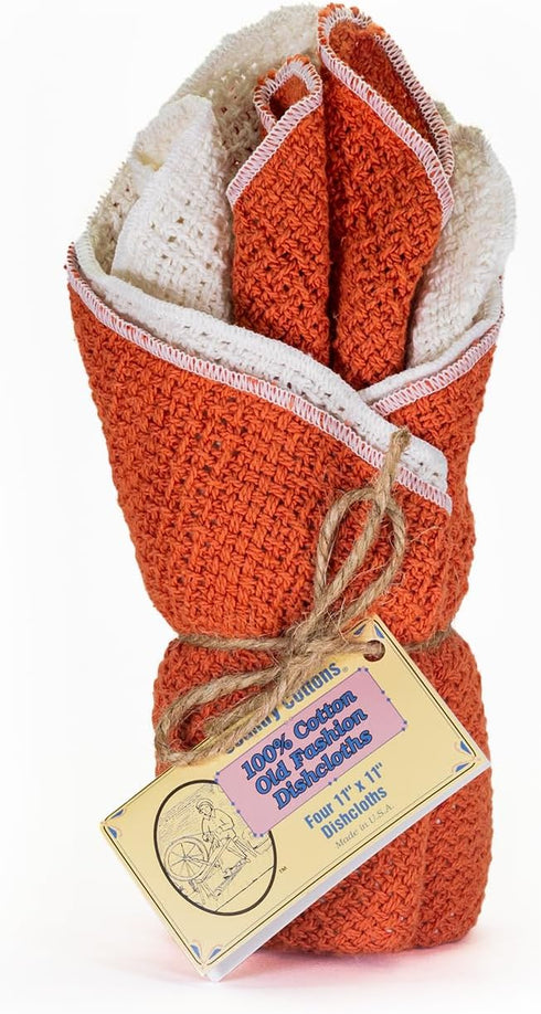 Country Cottons Old Fashion 100% Cotton Dishcloths - Set of 4 Mixed Colors -