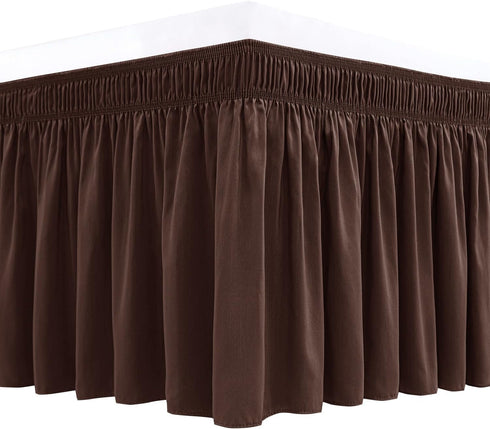 Biscaynebay Wrap Around Bed Skirts for Queen Beds, 15" Drop, Brown Adjustable Elastic Dust Ruffles