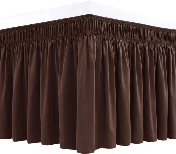Biscaynebay Wrap Around Bed Skirts for Queen Beds, 15" Drop, Brown Adjustable Elastic Dust Ruffles