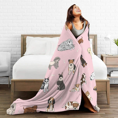 Perinsto 50" 40" Cute Dogs Pink Throw Blanket Ultra Soft Warm All Season Puppy Animals Decorative Fleece Blankets