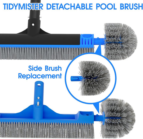 TidyMister Small Pool Brush Head for Cleaning Narrow Corners Steps, Stiff Wavy Bristles Round Brush Scrubber for Above